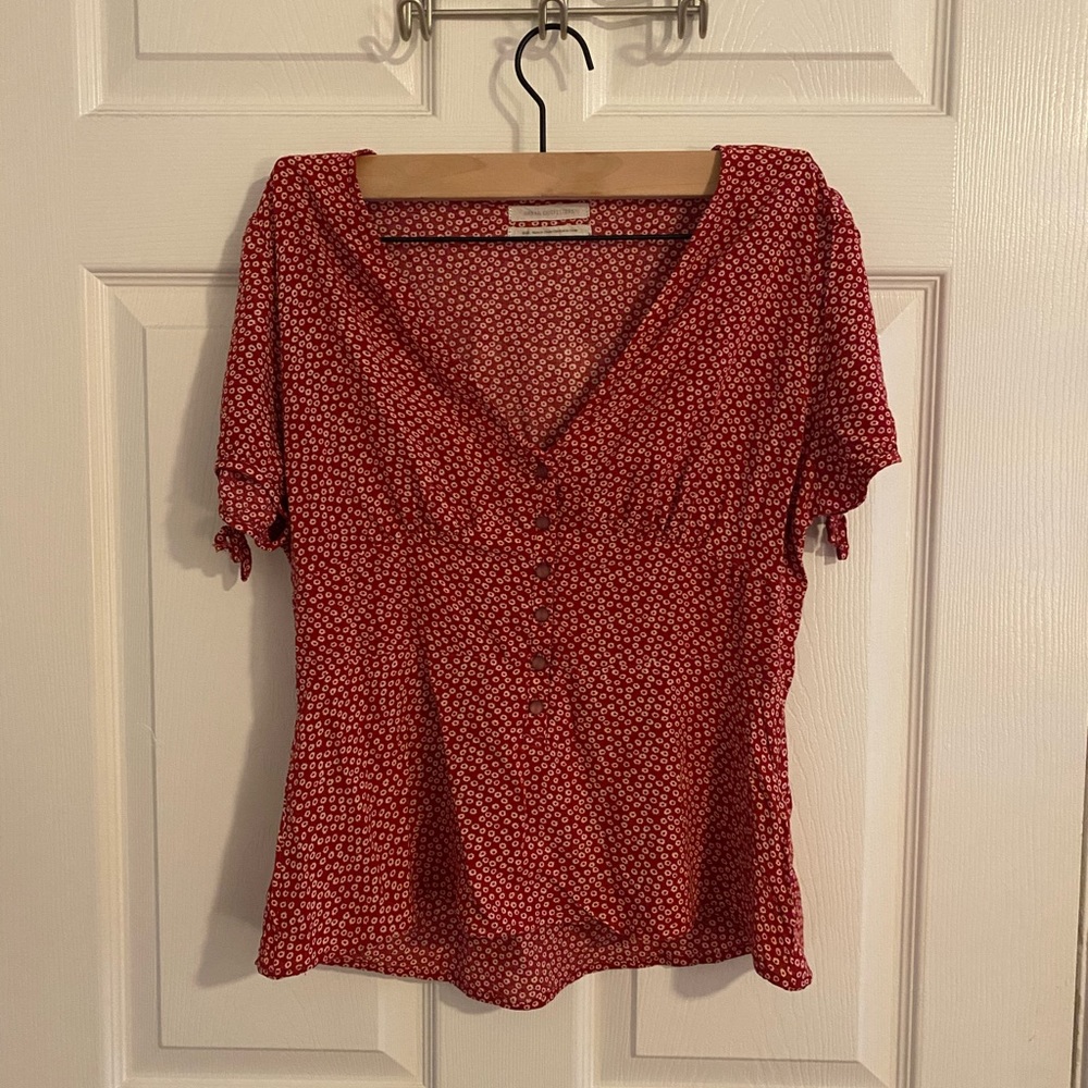 Urban Outfitters Button-Down Toe Sleeve Blouse Red